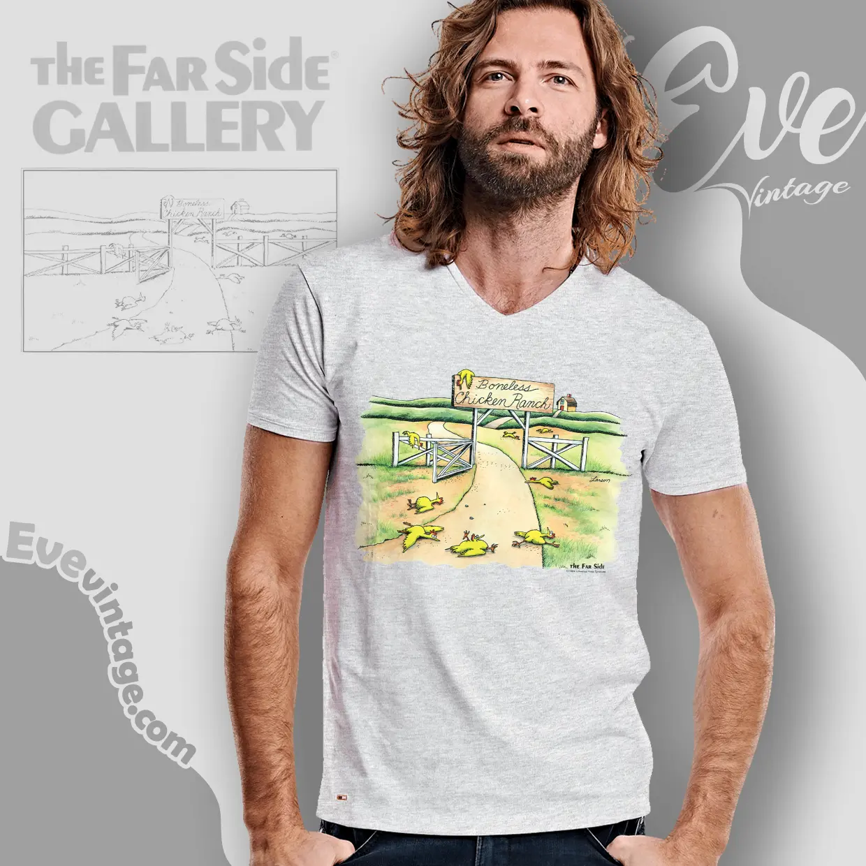 1984 The Far Side Shirt Boneless Chicken Ranch V Neck TShirt 1984 The Far Side Shirt Boneless Chicken Ranch V Neck TShirt