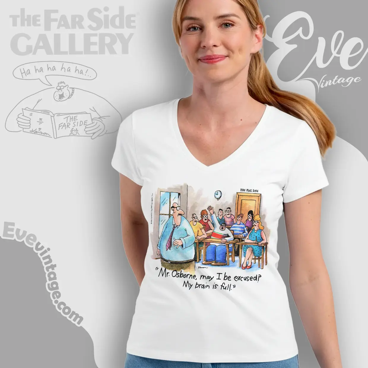 1986 The Far Side Mr Osborne My Brain Is Full V Neck TShirt 1986 The Far Side Mr Osborne My Brain Is Full V Neck TShirt
