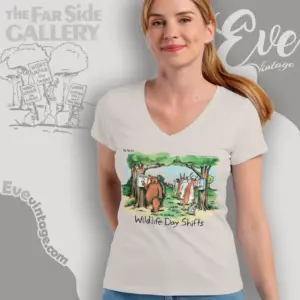 1990 The Far Side Shirt Wildlife Day Shifts V Neck TShirt