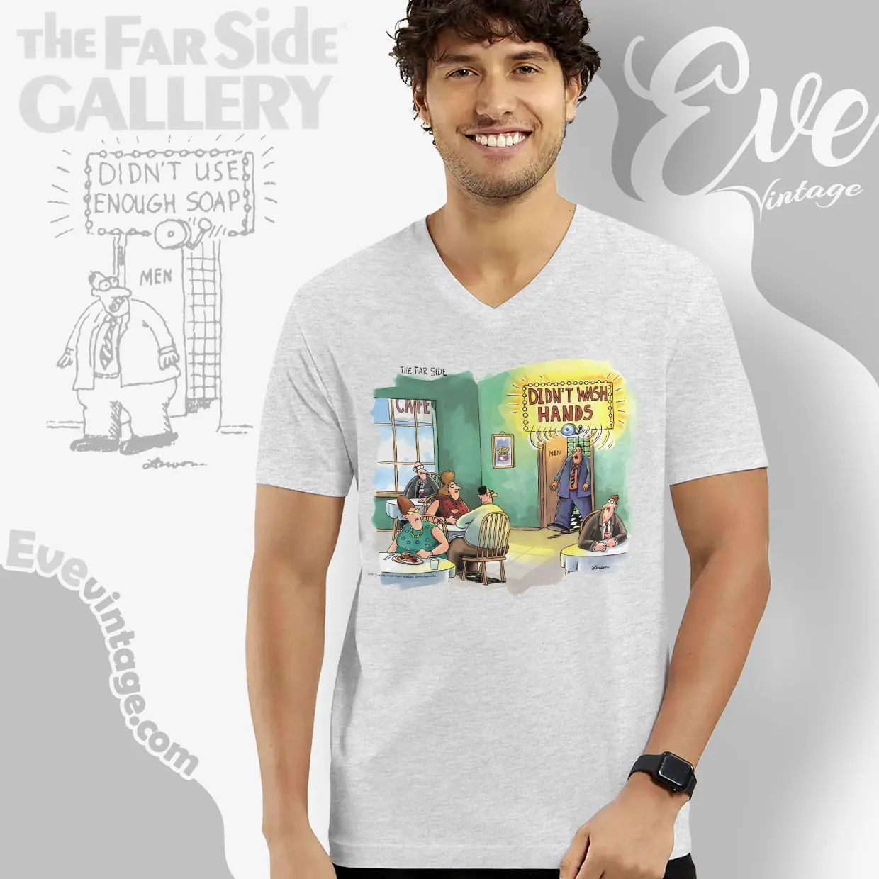 1991 The Far Side Shirt Didnt Wash Hands Alarm V Neck TShirt 1991 The Far Side Shirt Didnt Wash Hands Alarm V Neck TShirt