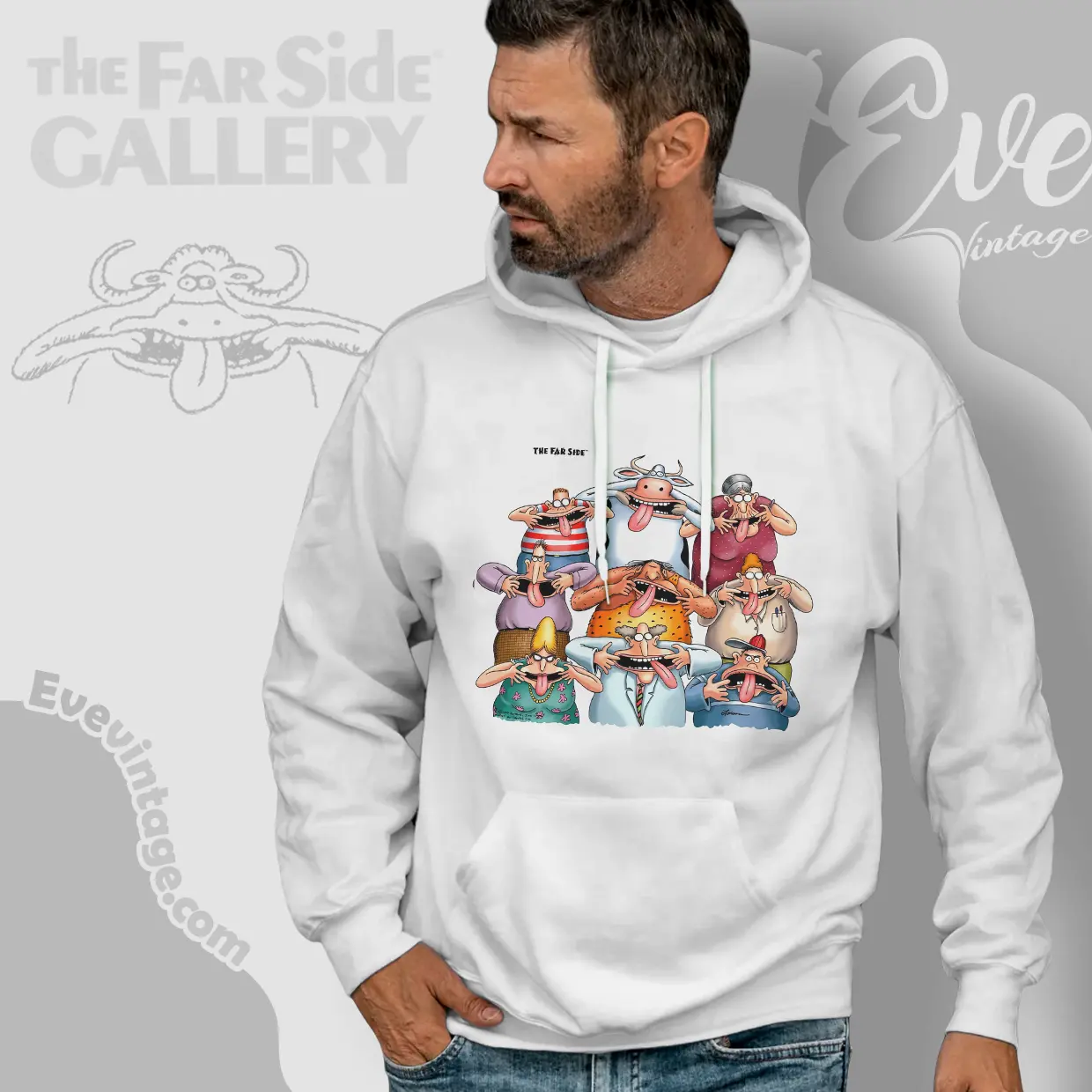 1991 The Far Side Smiling Character Family Portrait Hoodie 1991 The Far Side Smiling Character Family Portrait Hoodie