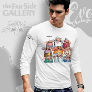 1991 The Far Side Smiling Character Family Portrait Long Sleeve Tee