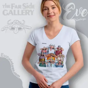 1991 The Far Side Smiling Character Family Portrait V Neck TShirt