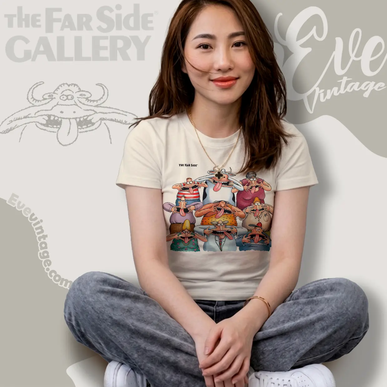 1991 The Far Side Smiling Character Family Portrait Women T shirt 1991 The Far Side Smiling Character Family Portrait Women T shirt