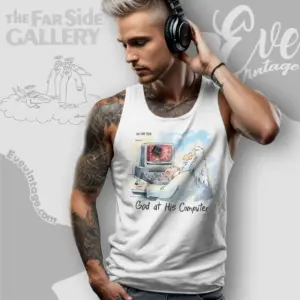 1991 the far side shirt god at his computer tank top racerback