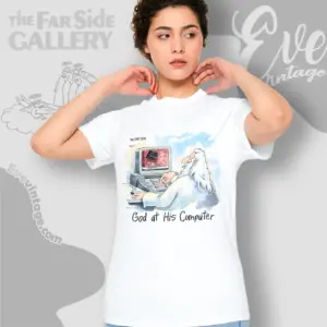 1991 the far side shirt god at his computer women t shirt