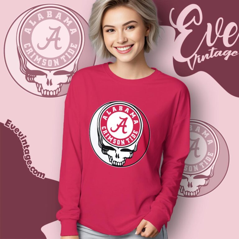 Alabama Crimson Tide Steal Your Face Stealie Shirt Long Sleeve Tee Alabama Crimson Tide Steal Your Face Stealie Shirt Long Sleeve Tee