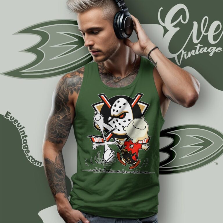 Anaheim Ducks Charlie Brown Snoopy Happy Dancing Shirt Tank Top Racerback Anaheim Ducks Charlie Brown Snoopy Happy Dancing Shirt Tank Top Racerback