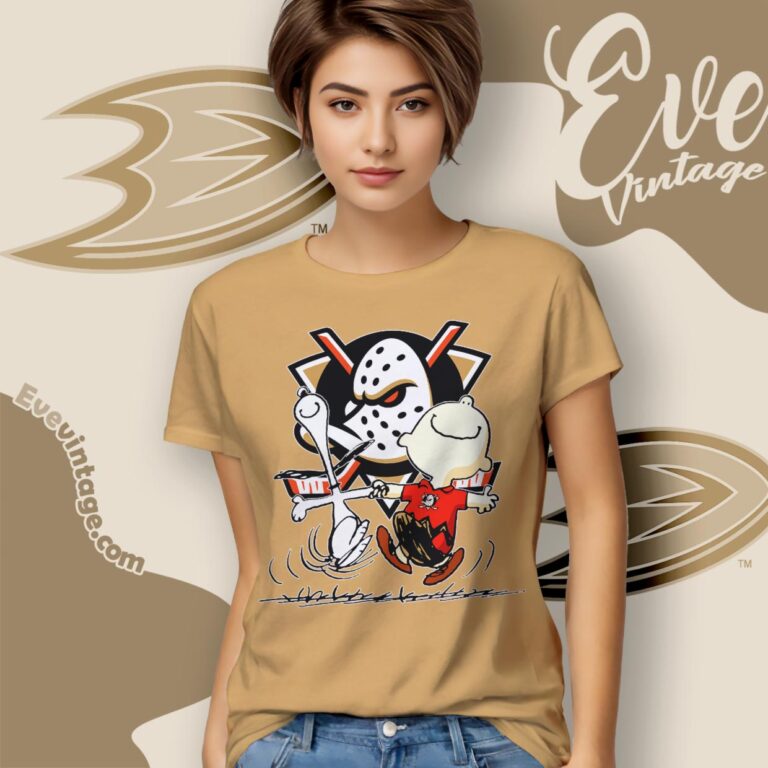 Anaheim Ducks Charlie Brown Snoopy Happy Dancing Shirt Women T Shirt Anaheim Ducks Charlie Brown Snoopy Happy Dancing Shirt Women T Shirt