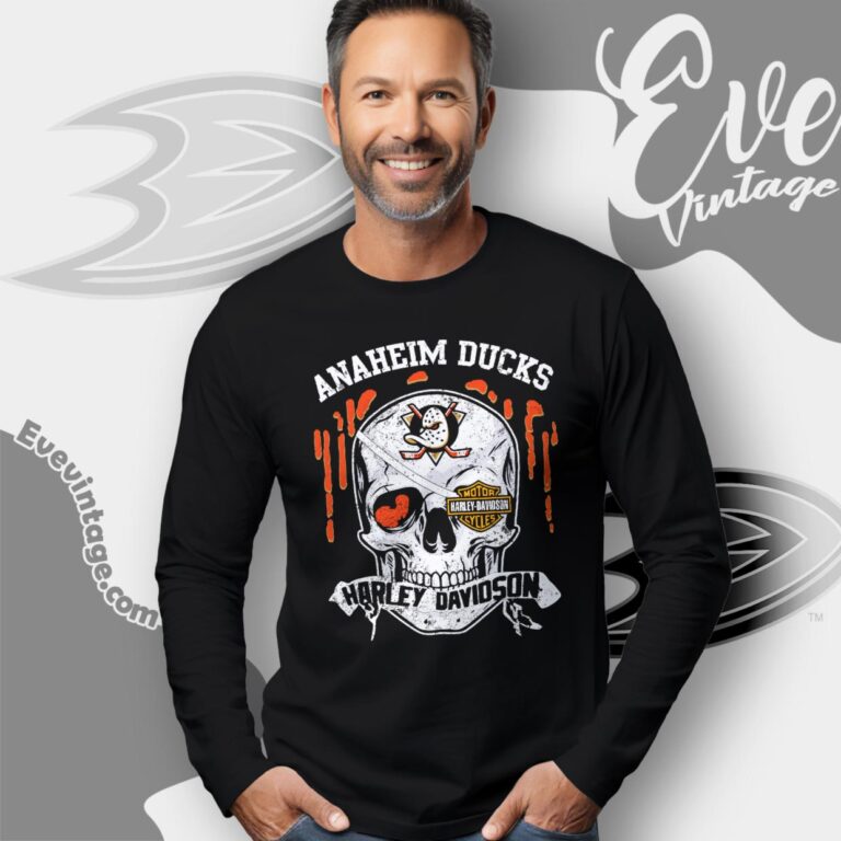 Anaheim Ducks Harley Davidson Skull Shirt Long Sleeve Tee Anaheim Ducks Harley Davidson Skull Shirt Long Sleeve Tee