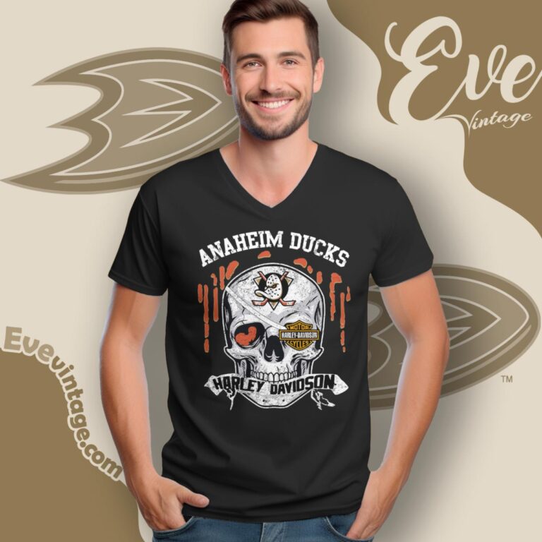 Anaheim Ducks Harley Davidson Skull Shirt V Neck TShirt Anaheim Ducks Harley Davidson Skull Shirt V Neck TShirt