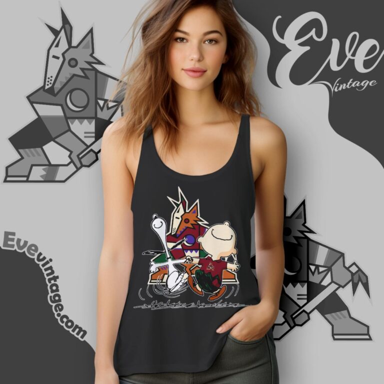 Arizona Coyotes Charlie Brown Snoopy Happy Dancing Shirt Tank Top Racerback Arizona Coyotes Charlie Brown Snoopy Happy Dancing Shirt Tank Top Racerback