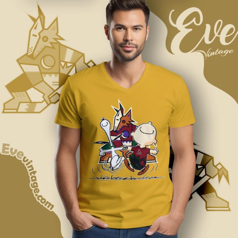 Arizona Coyotes Charlie Brown Snoopy Happy Dancing Shirt V Neck TShirt Arizona Coyotes Charlie Brown Snoopy Happy Dancing Shirt V Neck TShirt