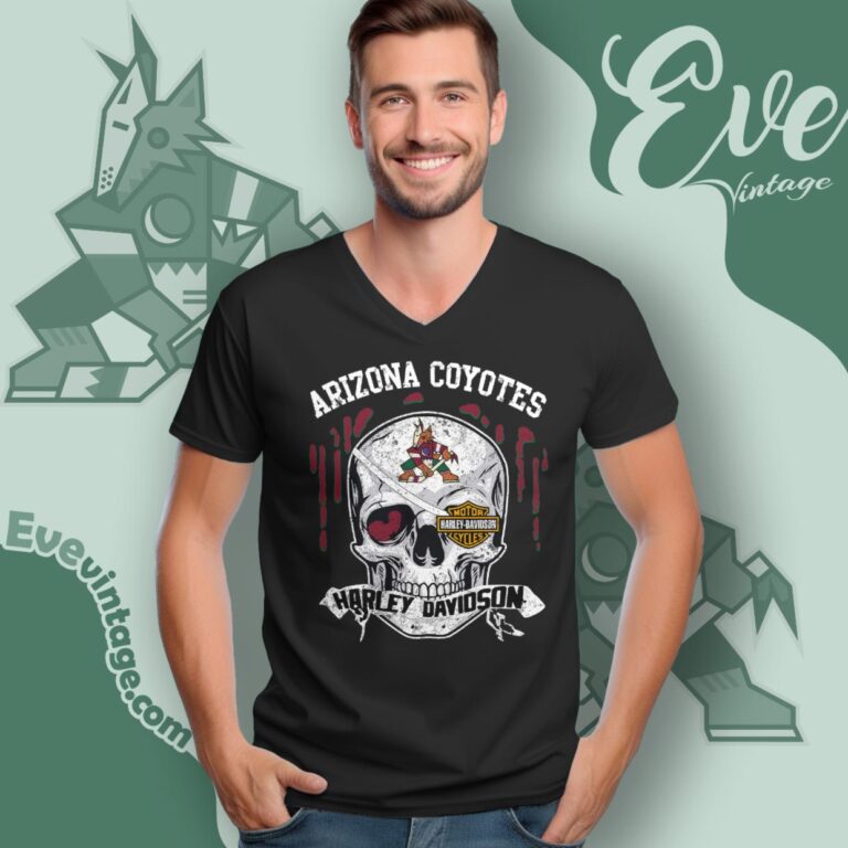 Arizona Coyotes Harley Davidson Skull Shirt V Neck TShirt Arizona Coyotes Harley Davidson Skull Shirt V Neck TShirt
