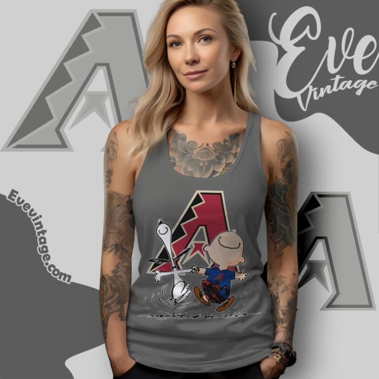 Arizona Diamondbacks Charlie Brown Snoopy Happy Dancing Shirt Tank Top Racerback Arizona Diamondbacks Charlie Brown Snoopy Happy Dancing Shirt Tank Top Racerback