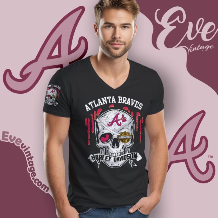 Atlanta Braves Harley Davidson Skull Shirt V Neck TShirt Atlanta Braves Harley Davidson Skull Shirt V Neck TShirt