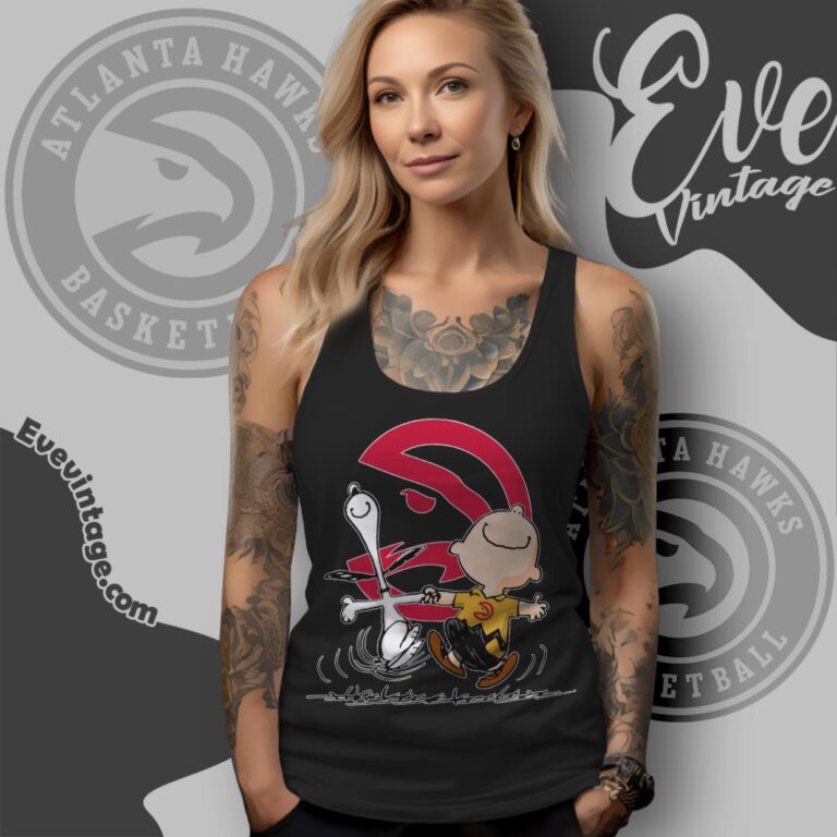 Atlanta Hawks Charlie Brown Snoopy Happy Dancing Shirt Tank Top Racerback Atlanta Hawks Charlie Brown Snoopy Happy Dancing Shirt Tank Top Racerback