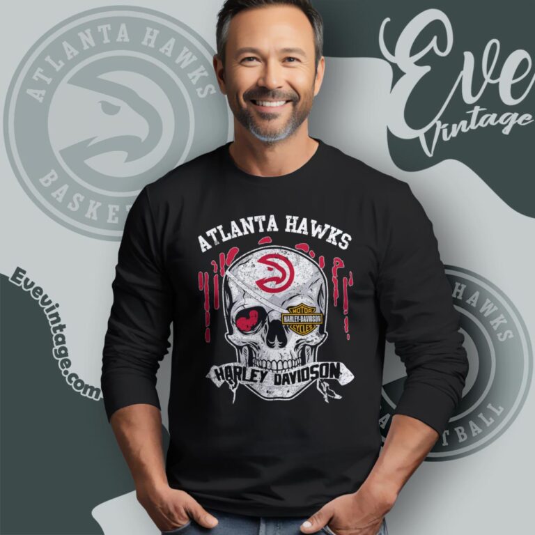 Atlanta Hawks Harley Davidson Skull Shirt Long Sleeve Tee Atlanta Hawks Harley Davidson Skull Shirt Long Sleeve Tee