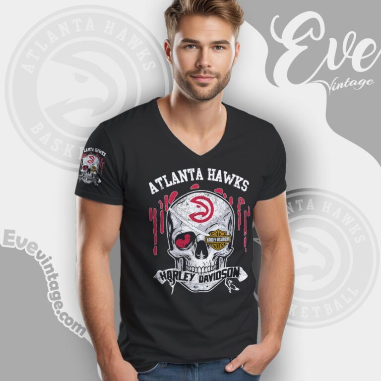 Atlanta Hawks Harley Davidson Skull Shirt V Neck TShirt Atlanta Hawks Harley Davidson Skull Shirt V Neck TShirt