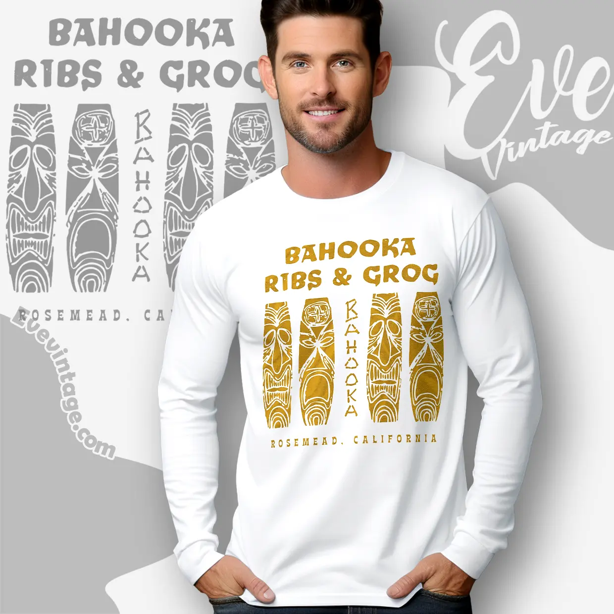 Bahooka Ribs Grog Shirt Rosemead Ca Tiki Bar Long Sleeve Tee Bahooka Ribs Grog Shirt Rosemead Ca Tiki Bar Long Sleeve Tee