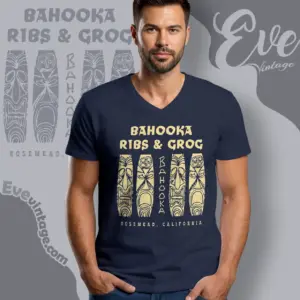 Bahooka Ribs Grog Shirt Rosemead Ca Tiki Bar V Neck TShirt