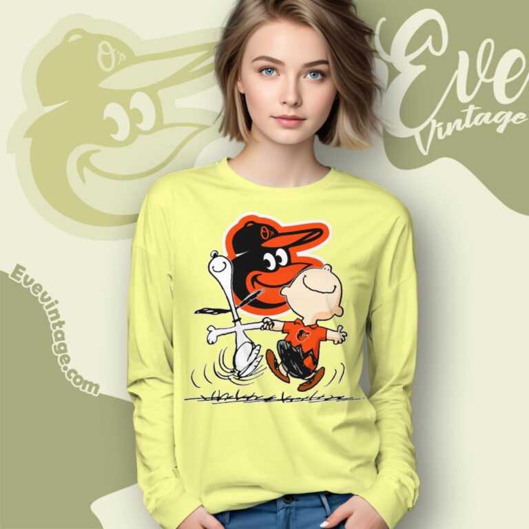 Baltimore Orioles Charlie Brown Snoopy Happy Dancing Shirt Long Sleeve Tee Baltimore Orioles Charlie Brown Snoopy Happy Dancing Shirt Long Sleeve Tee