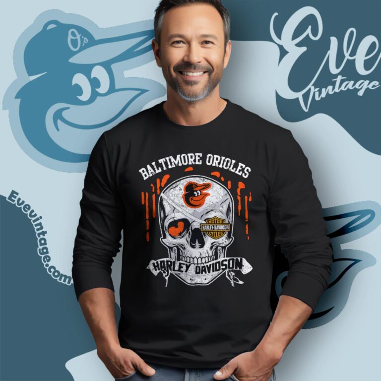 Baltimore Orioles Harley Davidson Skull Shirt Long Sleeve Tee Baltimore Orioles Harley Davidson Skull Shirt Long Sleeve Tee