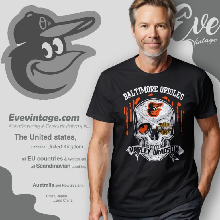 Baltimore Orioles Harley Davidson Skull Shirt T Shirt Baltimore Orioles Harley Davidson Skull Shirt T Shirt