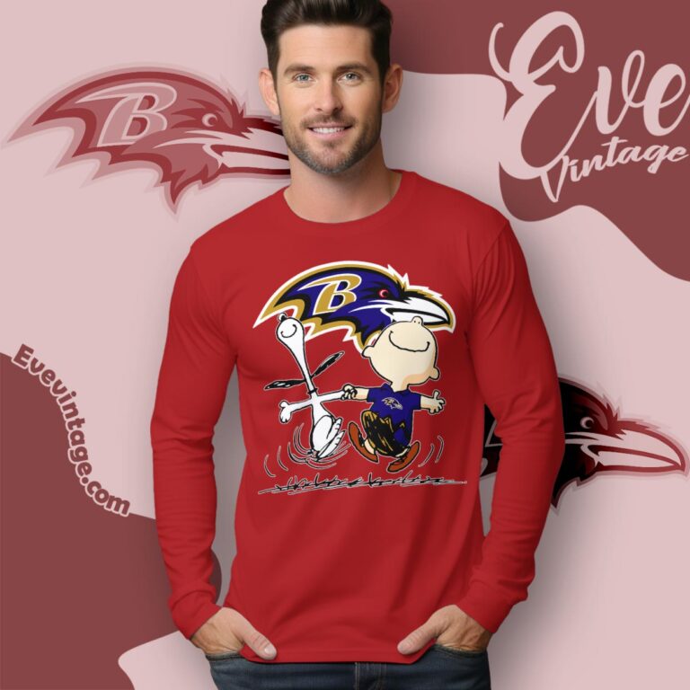 Baltimore Ravens Charlie Brown Snoopy Happy Dancing Shirt Long Sleeve Tee Baltimore Ravens Charlie Brown Snoopy Happy Dancing Shirt Long Sleeve Tee