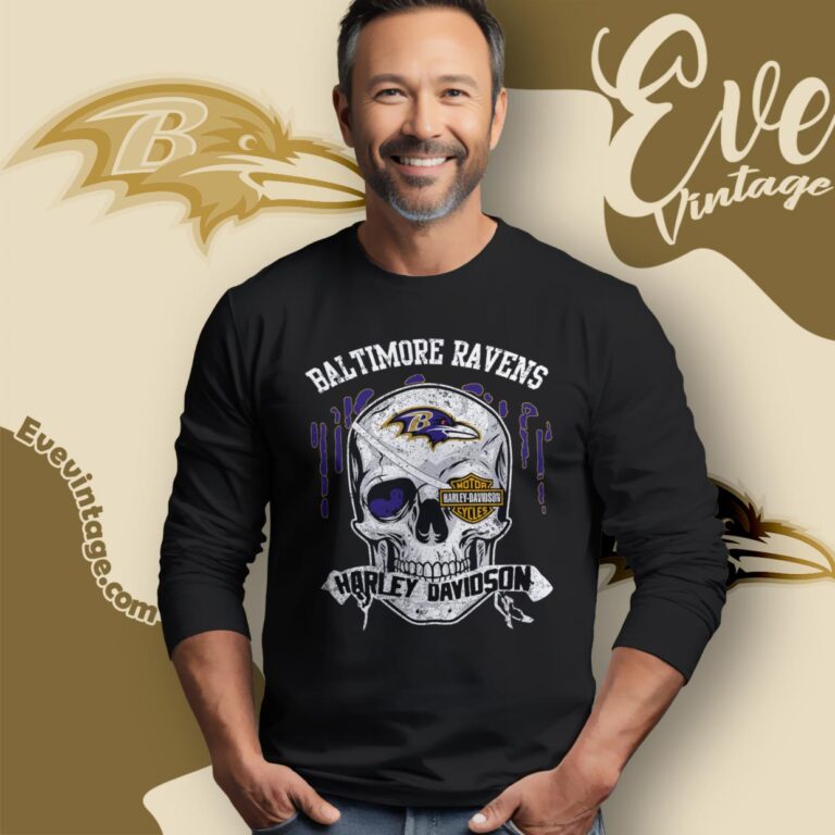 Baltimore Ravens Harley Davidson Skull Shirt Long Sleeve Tee Baltimore Ravens Harley Davidson Skull Shirt Long Sleeve Tee