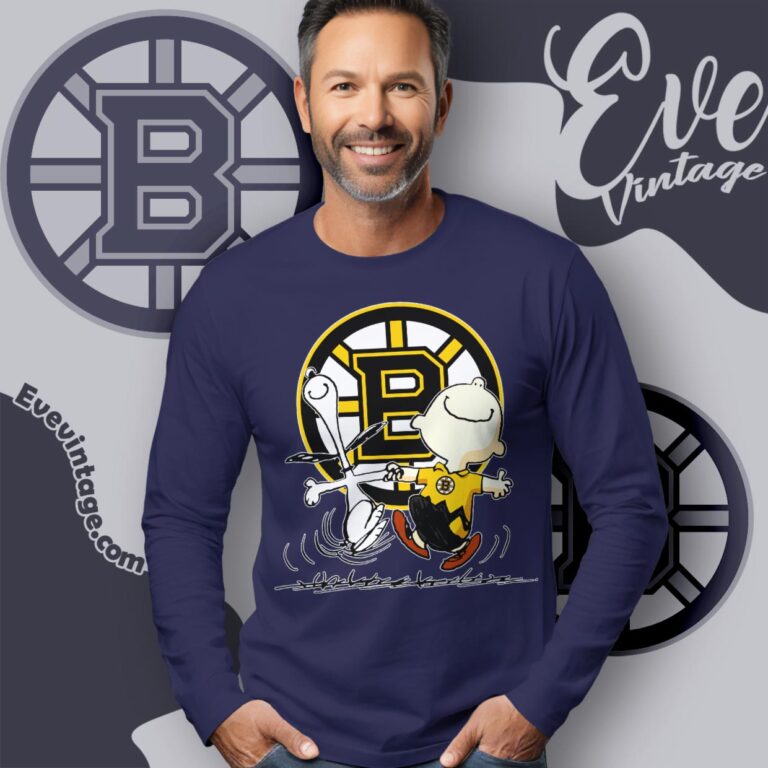 Boston Bruins Charlie Brown Snoopy Happy Dancing Shirt Long Sleeve Tee Boston Bruins Charlie Brown Snoopy Happy Dancing Shirt Long Sleeve Tee