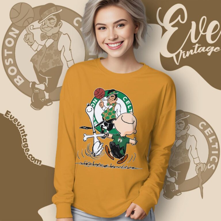 Boston Celtics Charlie Brown Snoopy Happy Dancing Shirt Long Sleeve Tee Boston Celtics Charlie Brown Snoopy Happy Dancing Shirt Long Sleeve Tee
