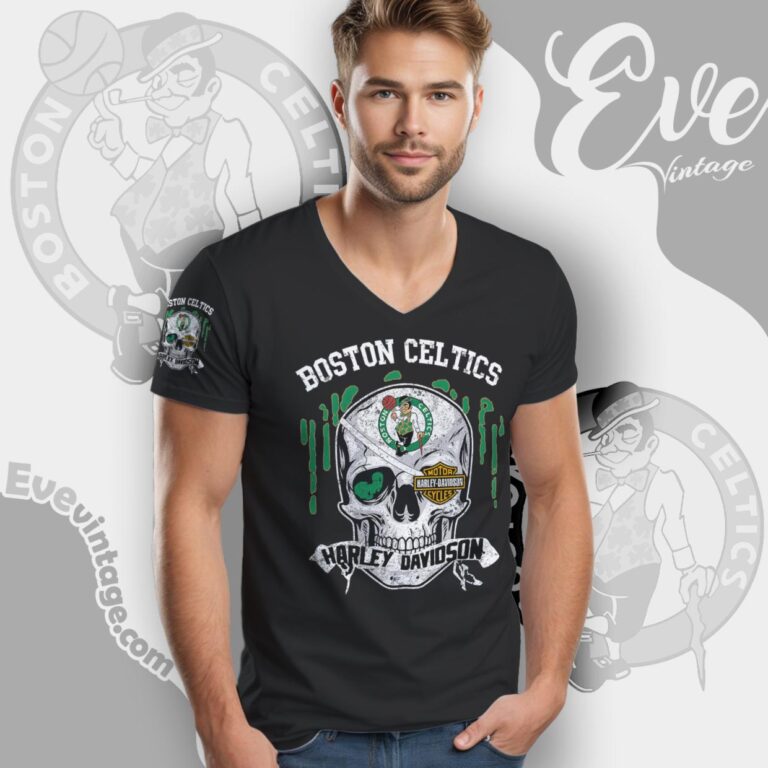 Boston Celtics Harley Davidson Skull Shirt V Neck TShirt Boston Celtics Harley Davidson Skull Shirt V Neck TShirt