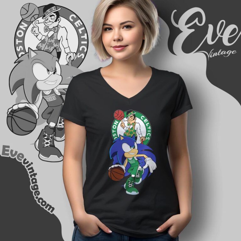 Boston Celtics Sonic The Hedgehog Shirt V Neck TShirt Boston Celtics Sonic The Hedgehog Shirt V Neck TShirt