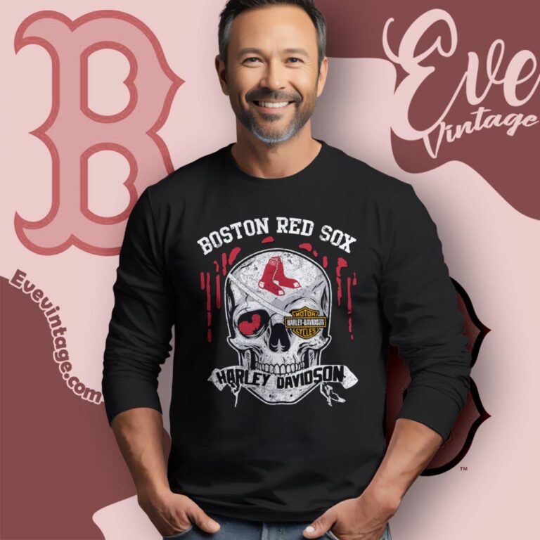 Boston Red Sox Harley Davidson Skull Shirt Long Sleeve Tee Boston Red Sox Harley Davidson Skull Shirt Long Sleeve Tee
