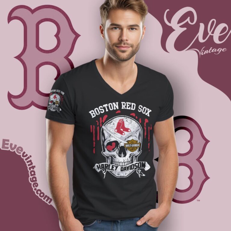 Boston Red Sox Harley Davidson Skull Shirt V Neck TShirt Boston Red Sox Harley Davidson Skull Shirt V Neck TShirt