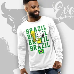 Brazil World Cup Shirt Snoopy Holding Trophy Long Sleeve Tee