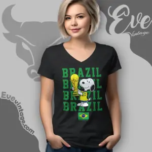 Brazil World Cup Shirt Snoopy Holding Trophy V Neck TShirt