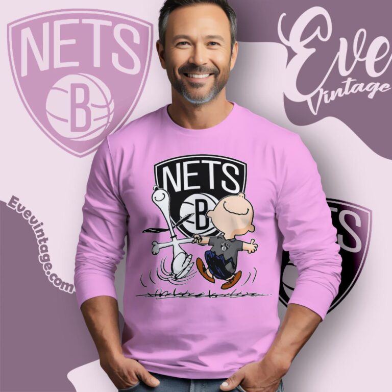 Brooklyn Nets Charlie Brown Snoopy Happy Dancing Shirt Long Sleeve Tee Brooklyn Nets Charlie Brown Snoopy Happy Dancing Shirt Long Sleeve Tee