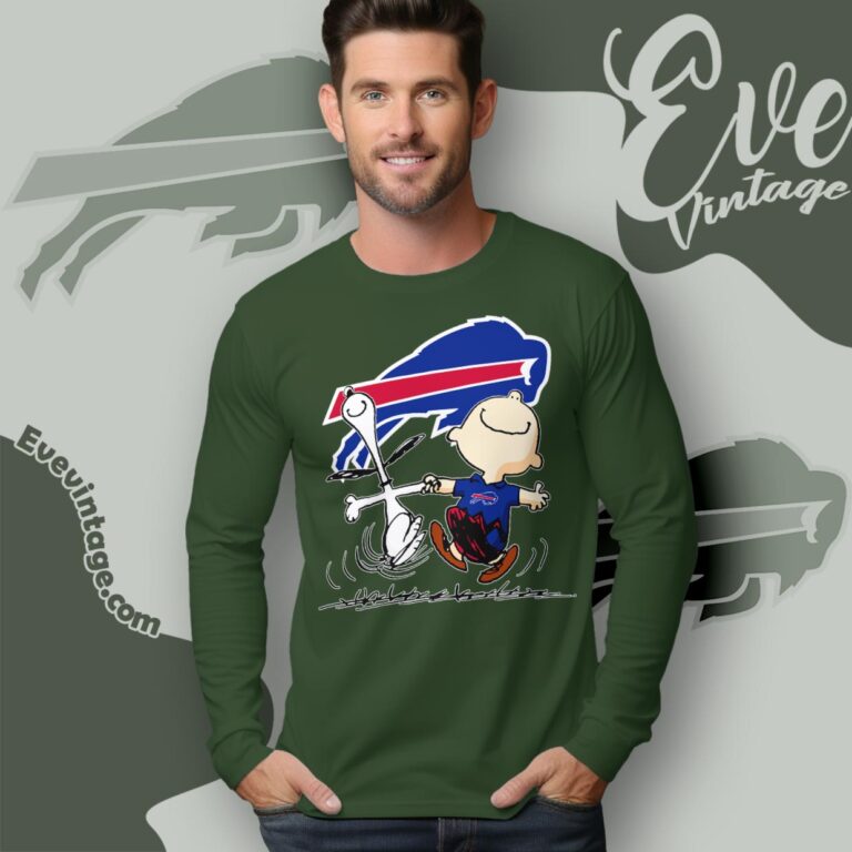 Buffalo Bills Charlie Brown Snoopy Happy Dancing Shirt Long Sleeve Tee Buffalo Bills Charlie Brown Snoopy Happy Dancing Shirt Long Sleeve Tee