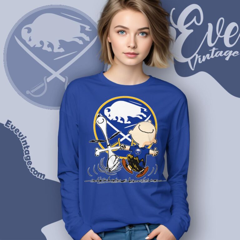 Buffalo Sabres Charlie Brown Snoopy Happy Dancing Shirt Long Sleeve Tee Buffalo Sabres Charlie Brown Snoopy Happy Dancing Shirt Long Sleeve Tee
