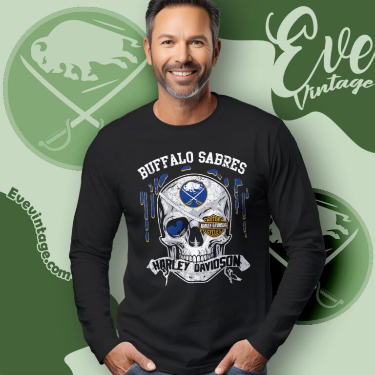 Buffalo Sabres Harley Davidson Skull Shirt Long Sleeve Tee Buffalo Sabres Harley Davidson Skull Shirt Long Sleeve Tee