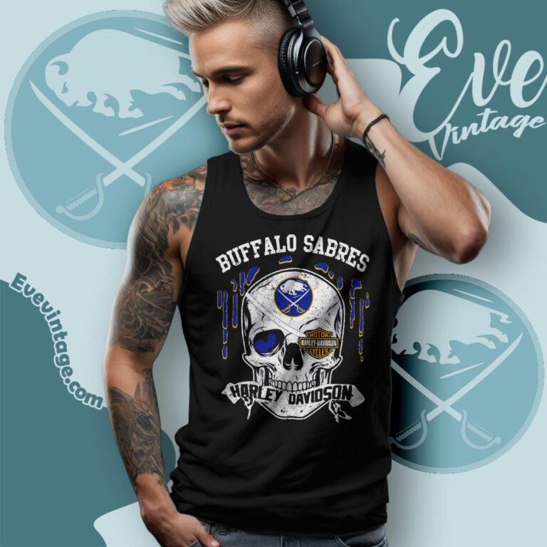 Buffalo Sabres Harley Davidson Skull Shirt Tank Top Racerback Buffalo Sabres Harley Davidson Skull Shirt Tank Top Racerback