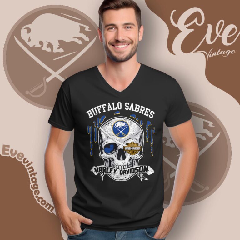 Buffalo Sabres Harley Davidson Skull Shirt V Neck TShirt Buffalo Sabres Harley Davidson Skull Shirt V Neck TShirt