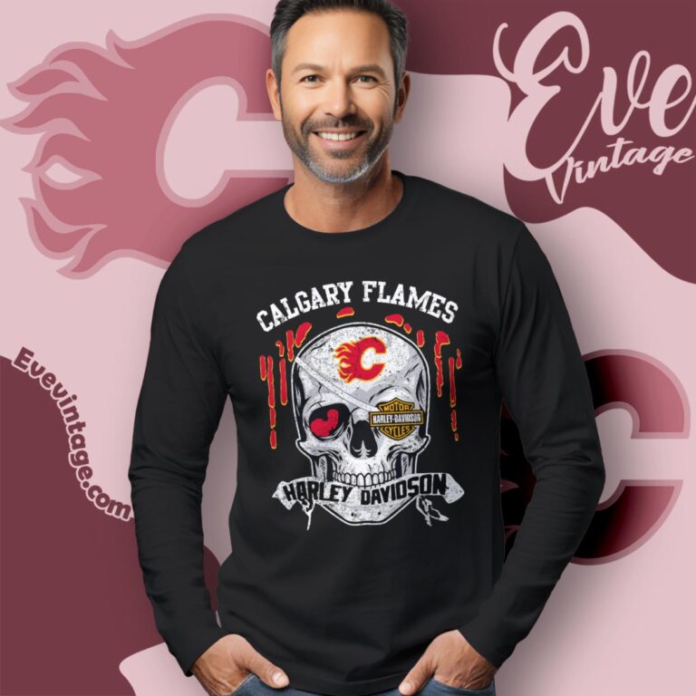 Calgary Flames Harley Davidson Skull Shirt Long Sleeve Tee Calgary Flames Harley Davidson Skull Shirt Long Sleeve Tee