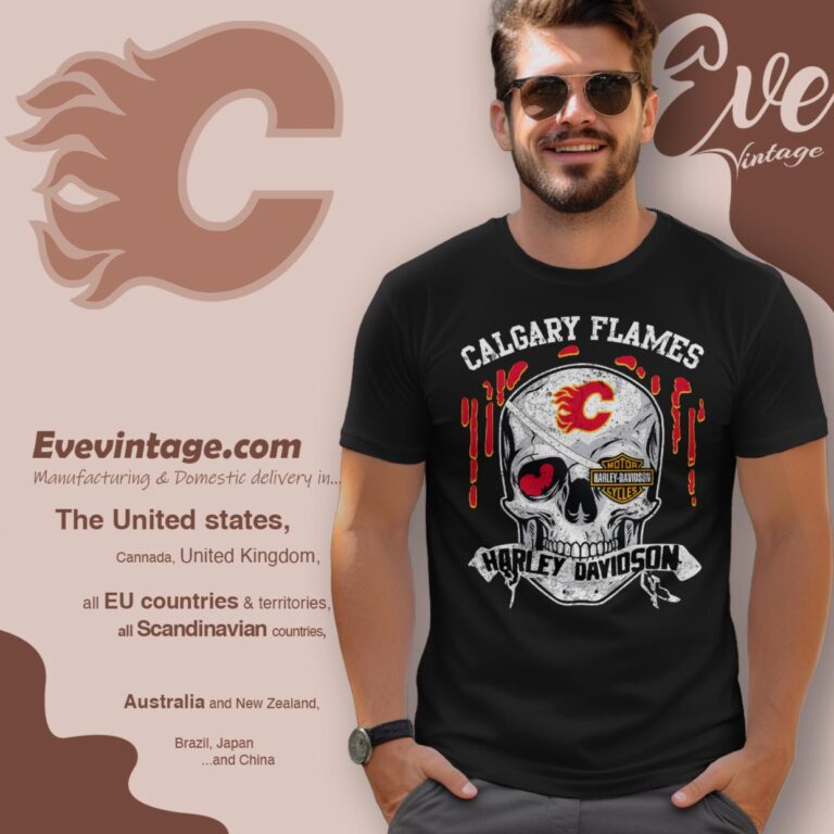Calgary Flames Harley Davidson Skull Shirt T Shirt Calgary Flames Harley Davidson Skull Shirt T Shirt