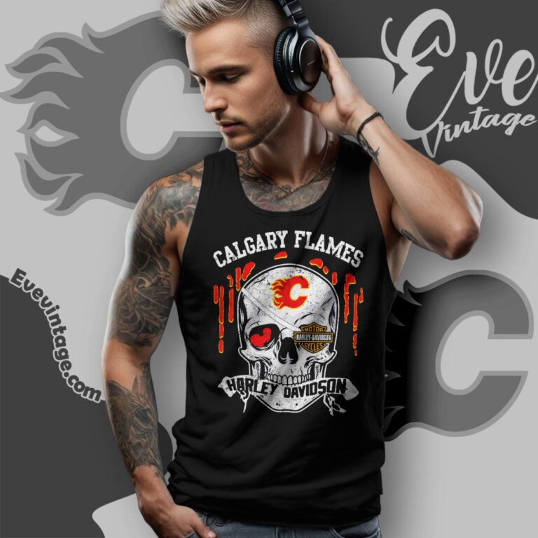Calgary Flames Harley Davidson Skull Shirt Tank Top Racerback Calgary Flames Harley Davidson Skull Shirt Tank Top Racerback