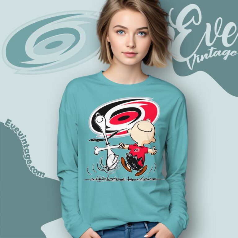 Carolina Hurricanes Charlie Brown Snoopy Happy Dancing Shirt Long Sleeve Tee Carolina Hurricanes Charlie Brown Snoopy Happy Dancing Shirt Long Sleeve Tee
