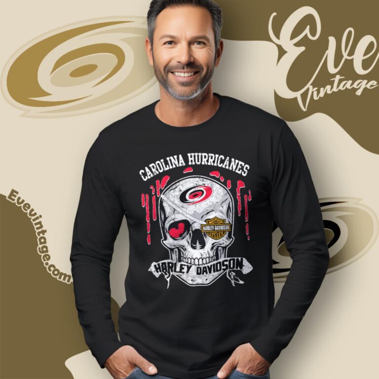 Carolina Hurricanes Harley Davidson Skull Shirt Long Sleeve Tee Carolina Hurricanes Harley Davidson Skull Shirt Long Sleeve Tee