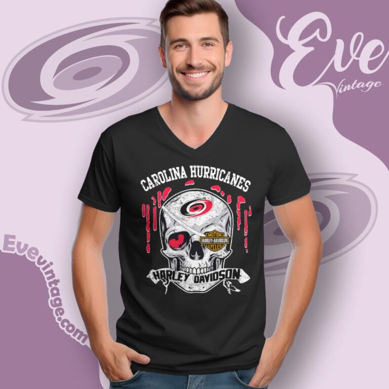 Carolina Hurricanes Harley Davidson Skull Shirt V Neck TShirt Carolina Hurricanes Harley Davidson Skull Shirt V Neck TShirt